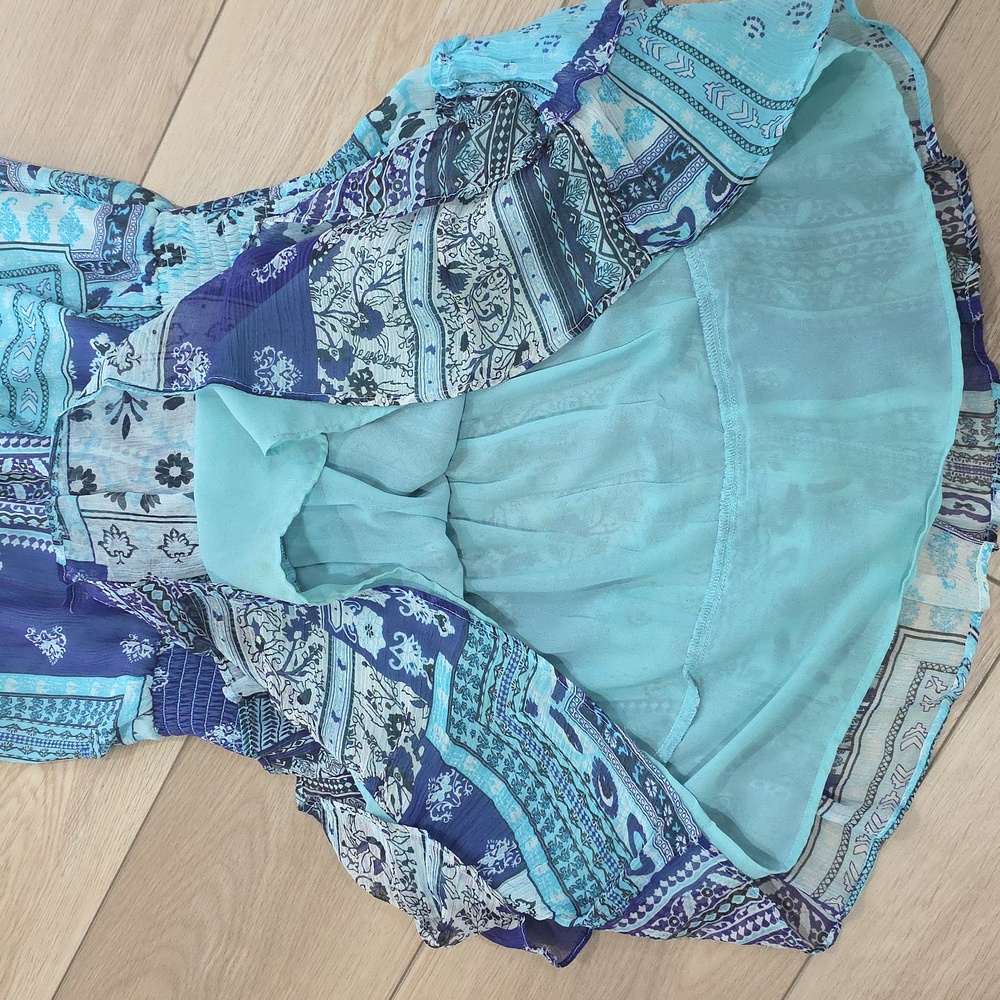 Blue Patchwork Halter Smocked Ruffled Mini Dress - image 6